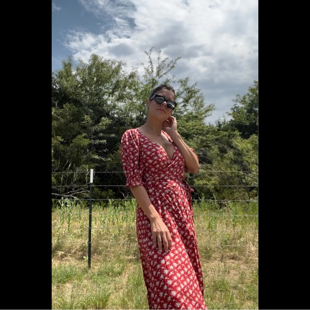 NATURAL LIFE Sophie Wrap Dress Maxi Red Floral Med - Picture 2 of 11